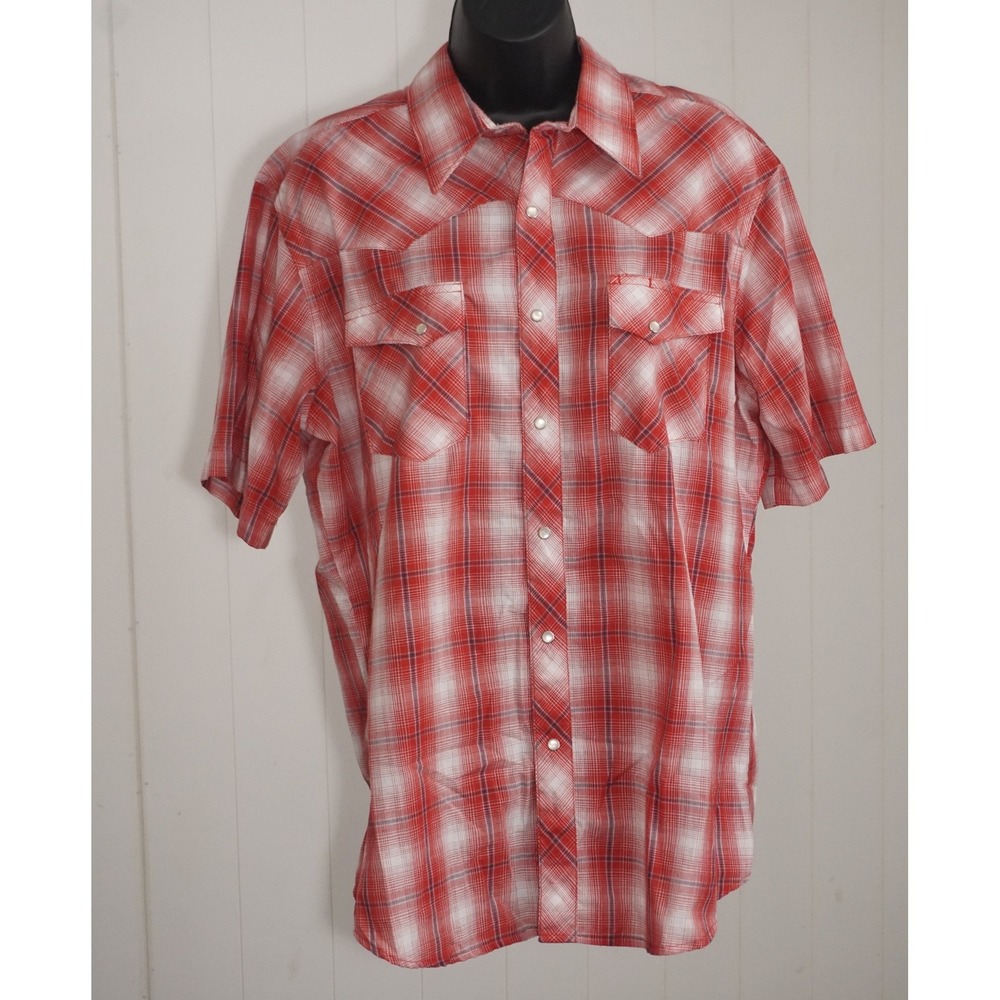 Wrangler Large Red Plaid Short Sleeve Western Snap Shirt